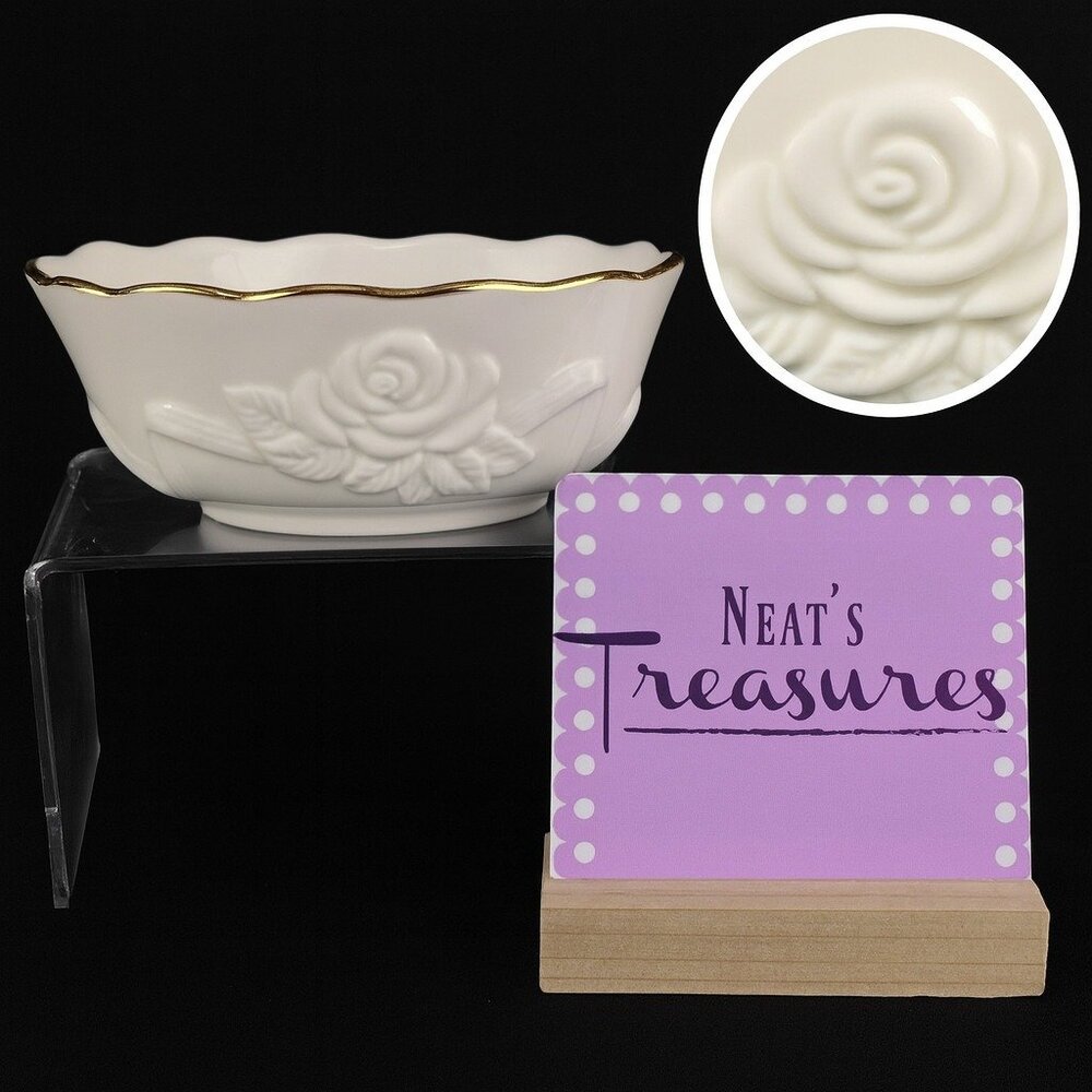 Lenox ROSEBUD COLLECTION Gold Trim Cream Rim Embossed Candy Nut Trinket Bowl